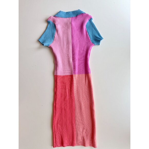 DEE ELLY Pink Colorblock Ribbed Knit Half Zip Mini Polo T-Shirt Dress, Size S - Picture 7 of 10